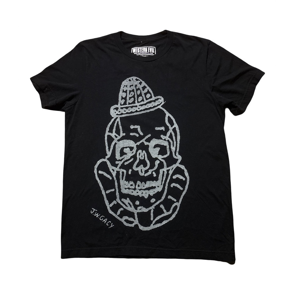 Western Evil | Men’s Black Clown Gacy Art Graphic T-Shirt | Size Medium